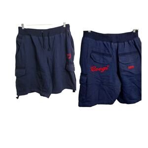 M1105) Coogi Men's Navy Streetwear Pullon Hi Rise Cargo Sweat Shorts XXL
